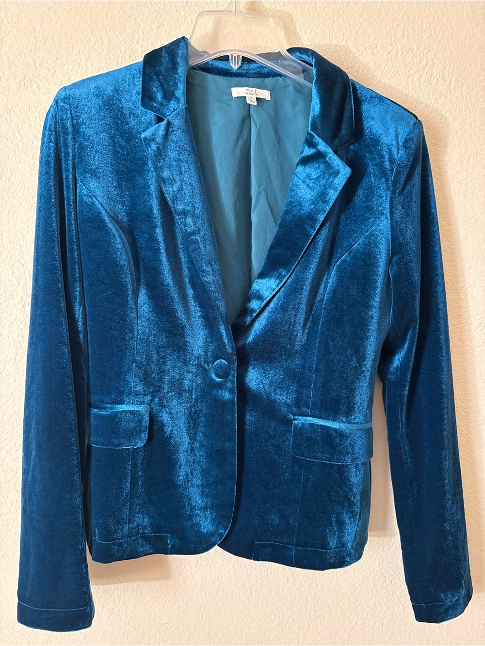 m.n.i los angeles Blue Lined Button Blazer Jacket Long Sleeve Short Size S